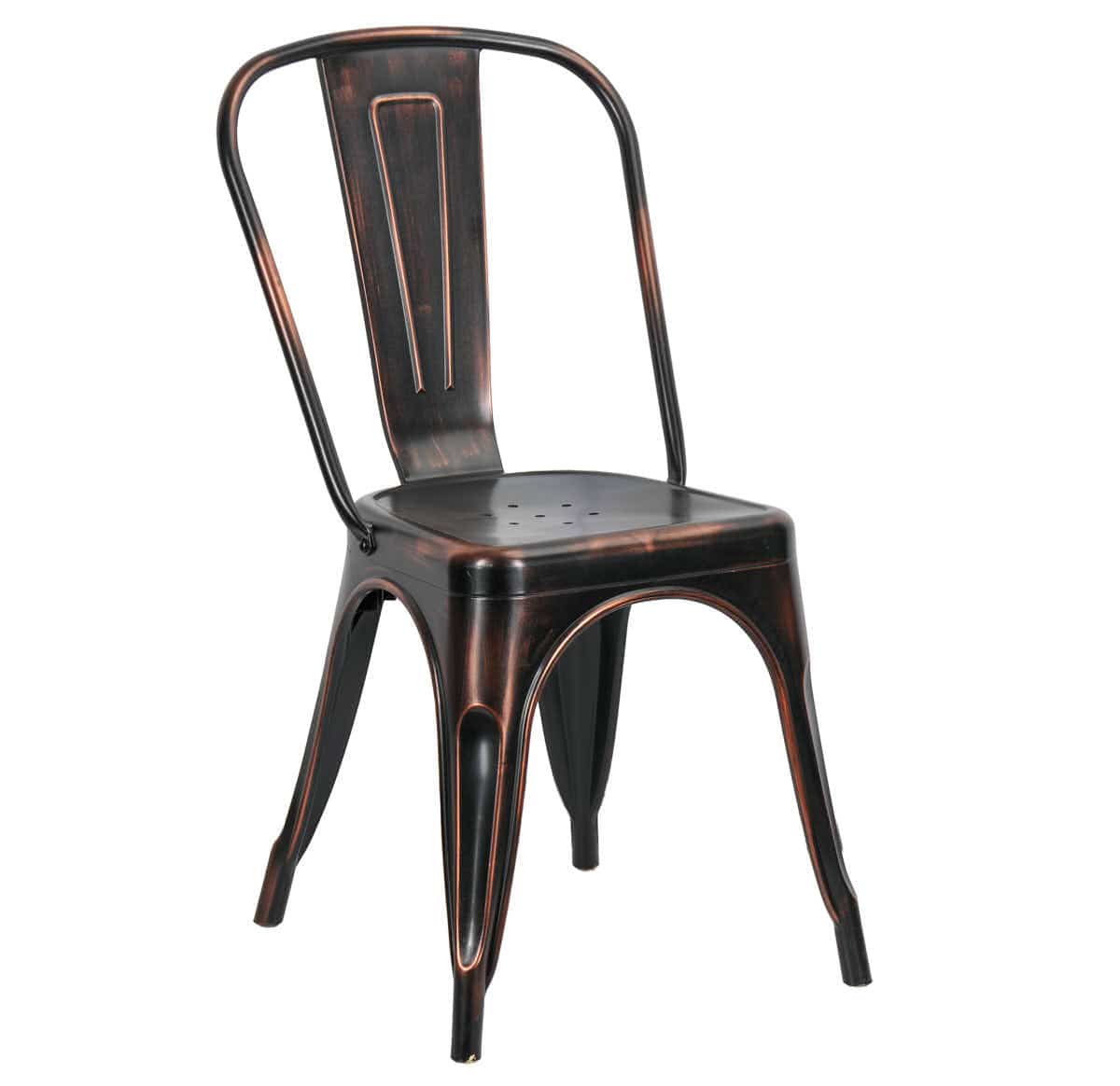 Chivari Metallic Black Finish with Copper Distressed All Weather Tolix Style Resin Chair CTRM-ZG