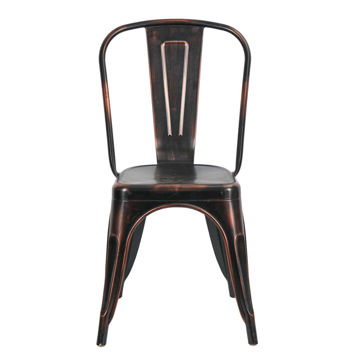 Chivari Metallic Black Finish with Copper Distressed All Weather Tolix Style Resin Chair CTRM-ZG