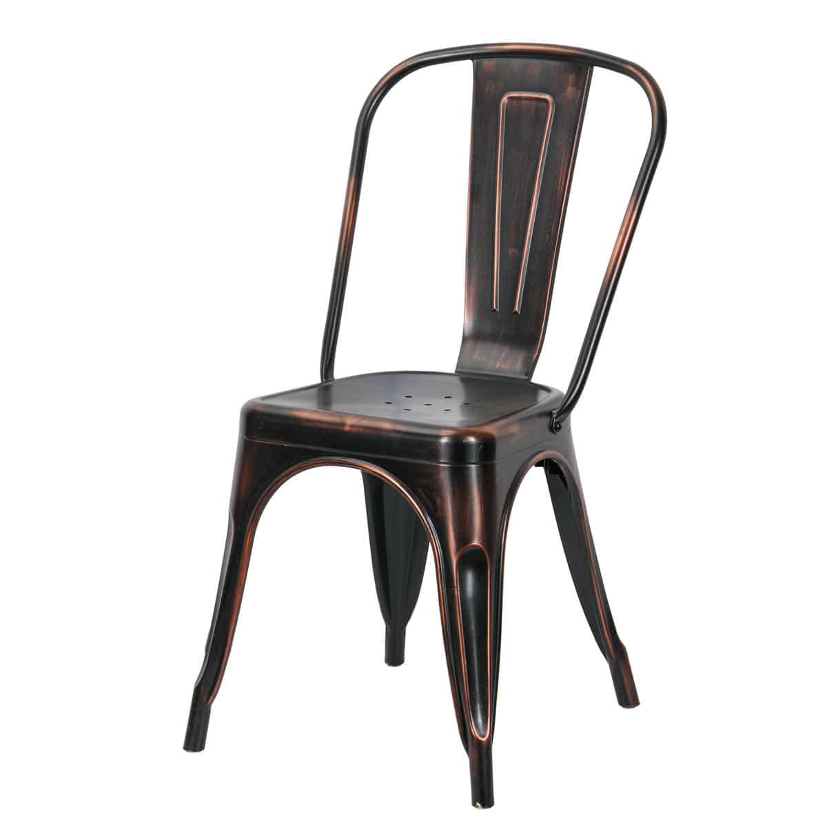 Chivari Metallic Black Finish with Copper Distressed All Weather Tolix Style Resin Chair CTRM-ZG