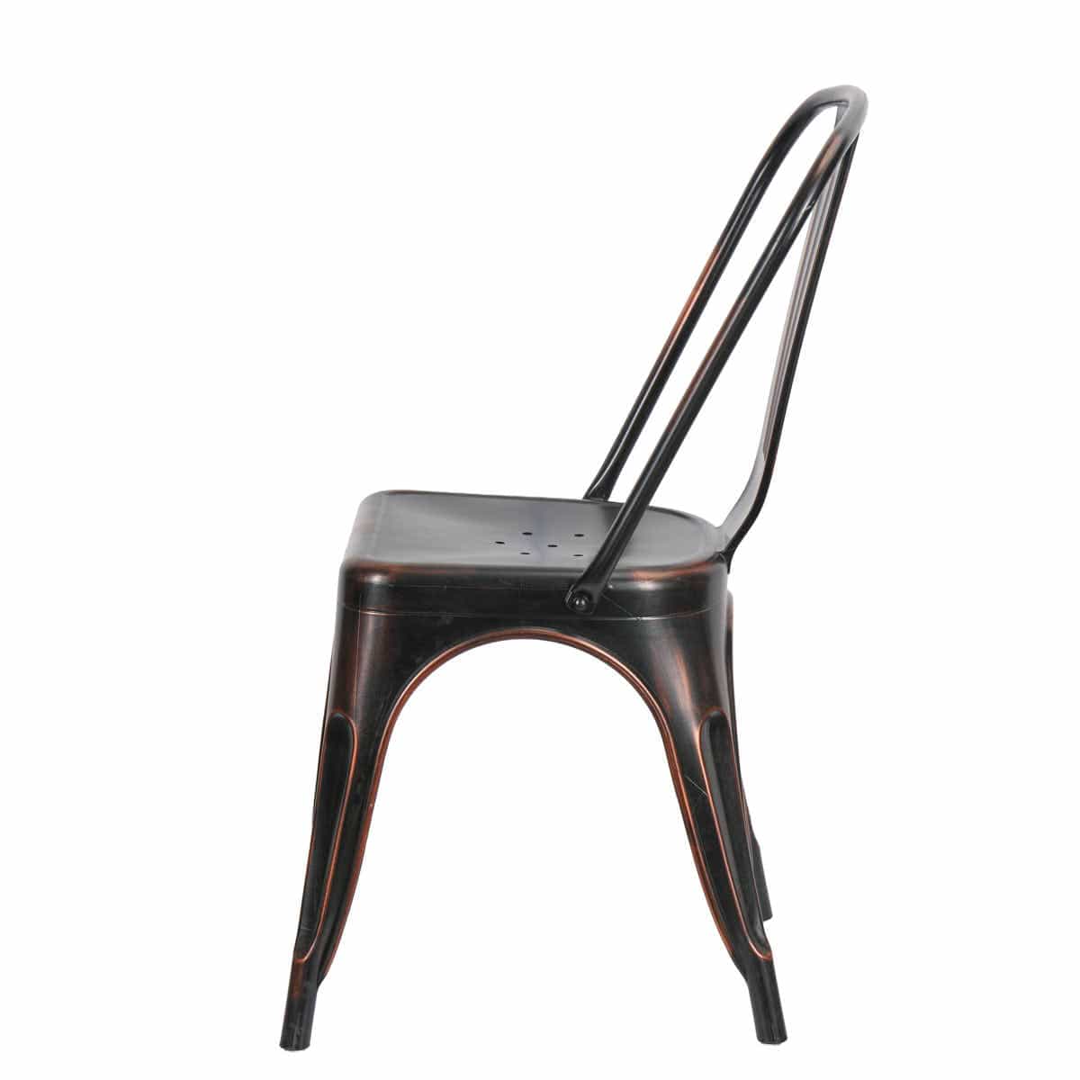 Chivari Metallic Black Finish with Copper Distressed All Weather Tolix Style Resin Chair CTRM-ZG
