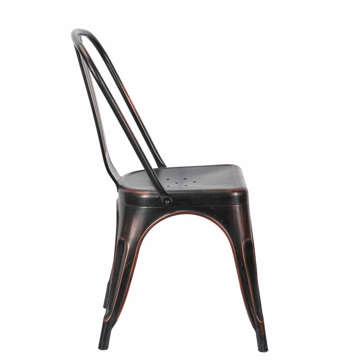 Chivari Metallic Black Finish with Copper Distressed All Weather Tolix Style Resin Chair CTRM-ZG