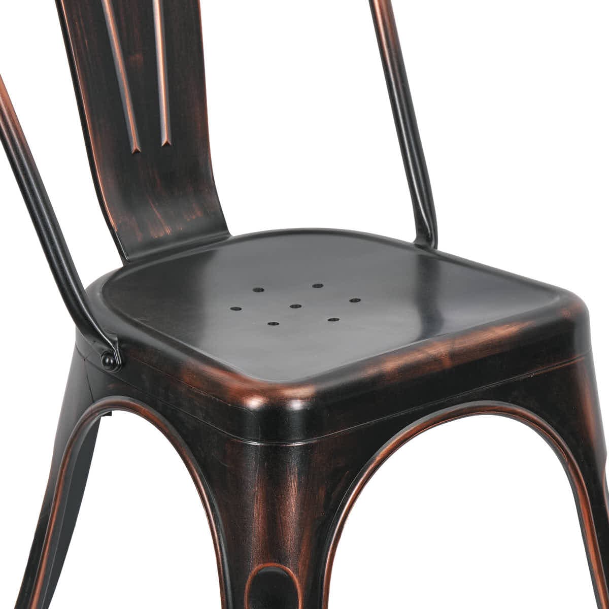 Chivari Metallic Black Finish with Copper Distressed All Weather Tolix Style Resin Chair CTRM-ZG