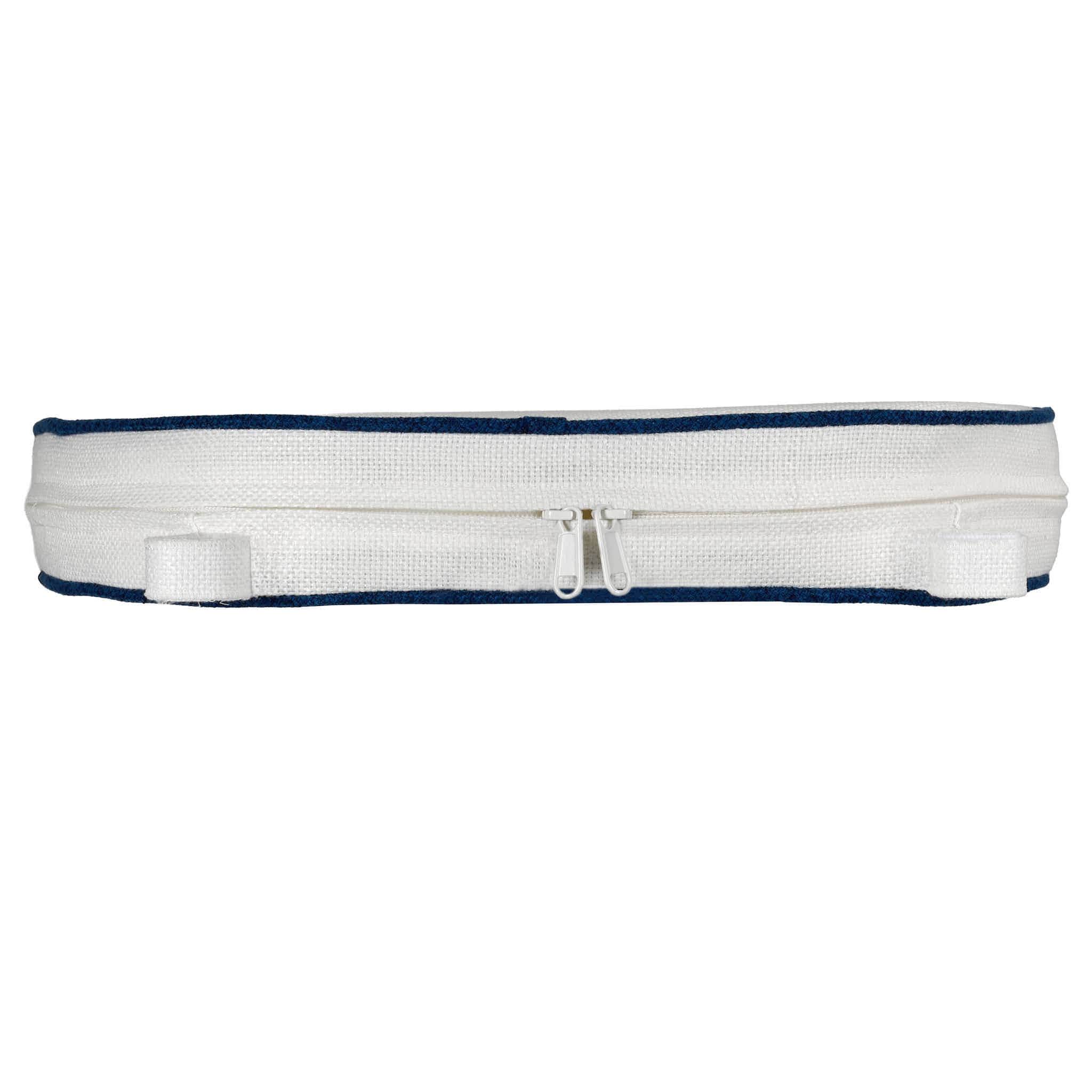 Chivari White with Navy Blue Piping 2.5" Thick Chair Cushion - World's Best Cushions CUSHBST-WNB-AX-T