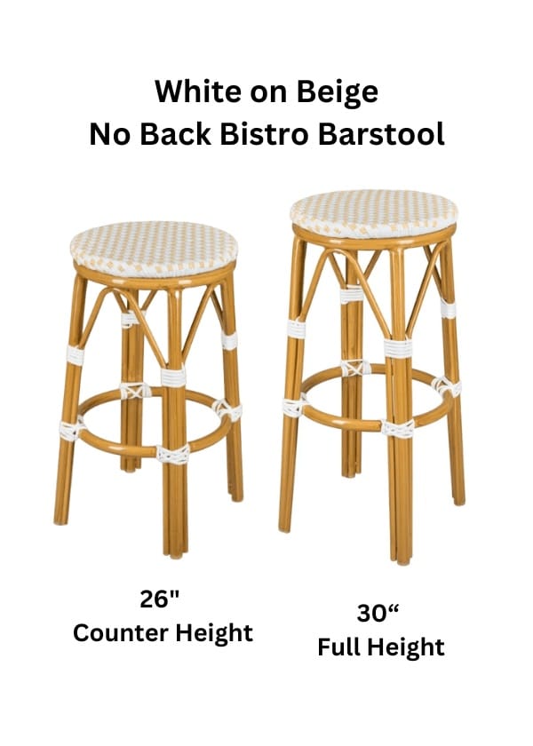 Toulouse White on Beige Medium Frame 30" Full Height No Back Bistro Barstool BFNBPWB-AX-T