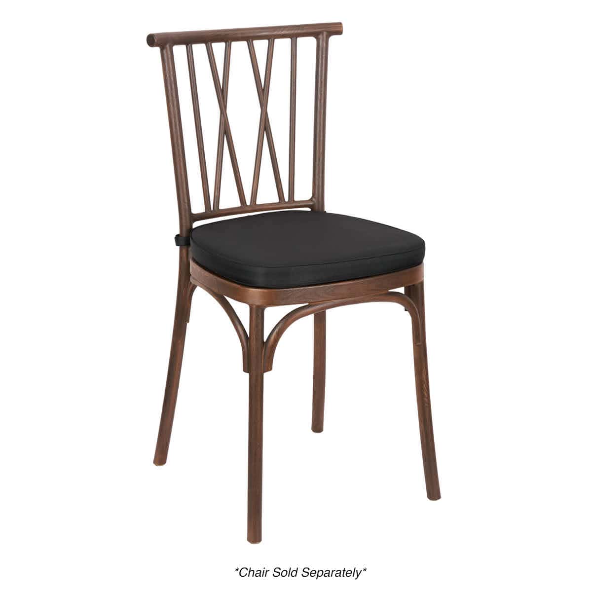 Chivari Black 1.6" Thick Cushion for BasicResin Cross Back or Willow Chairs with Velcro Strap CUSHSTRAPPBLK-AX
