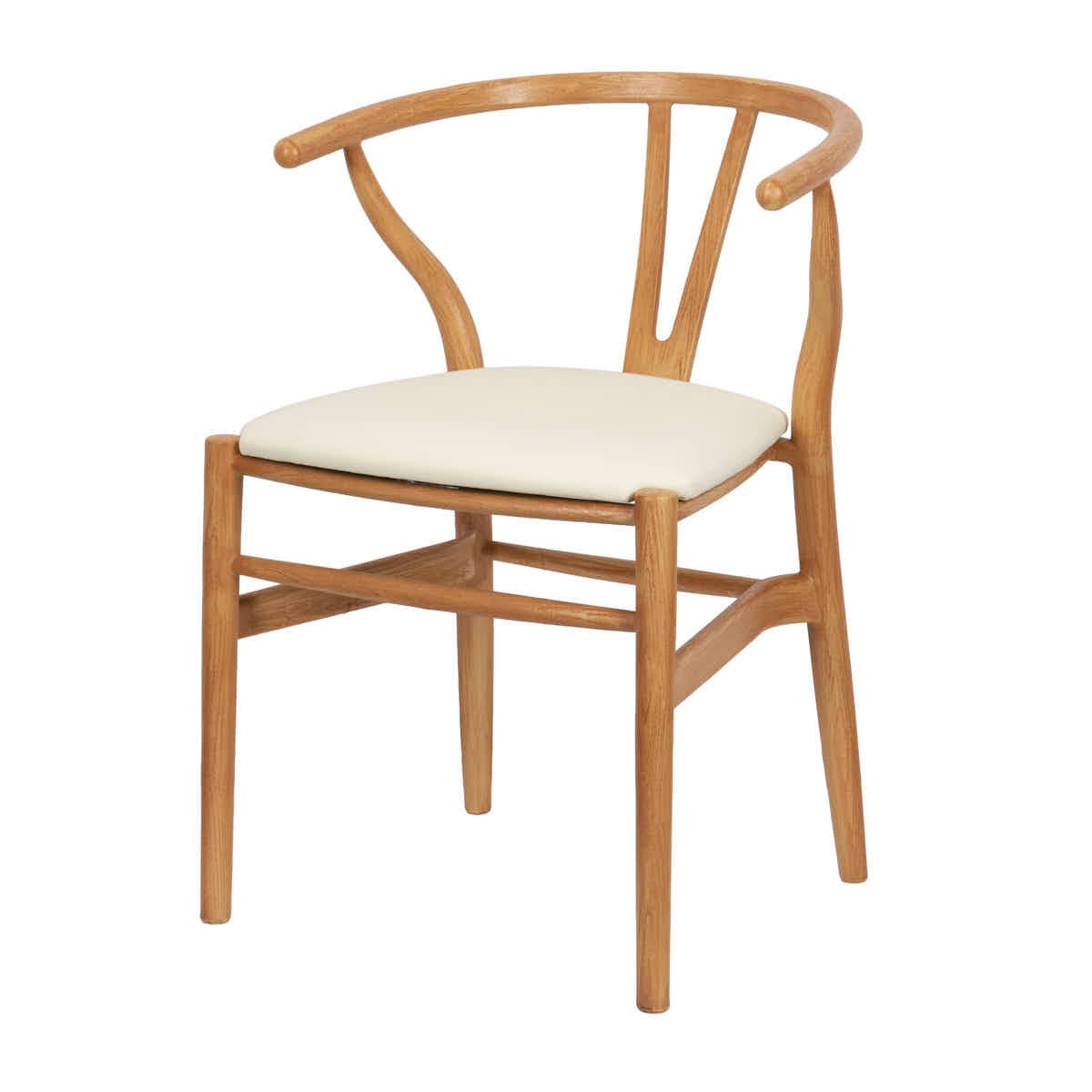 Chivari Natural Wishbone Resin Chair with Ivory Vinyl Seat CWHRNV-ZG-T