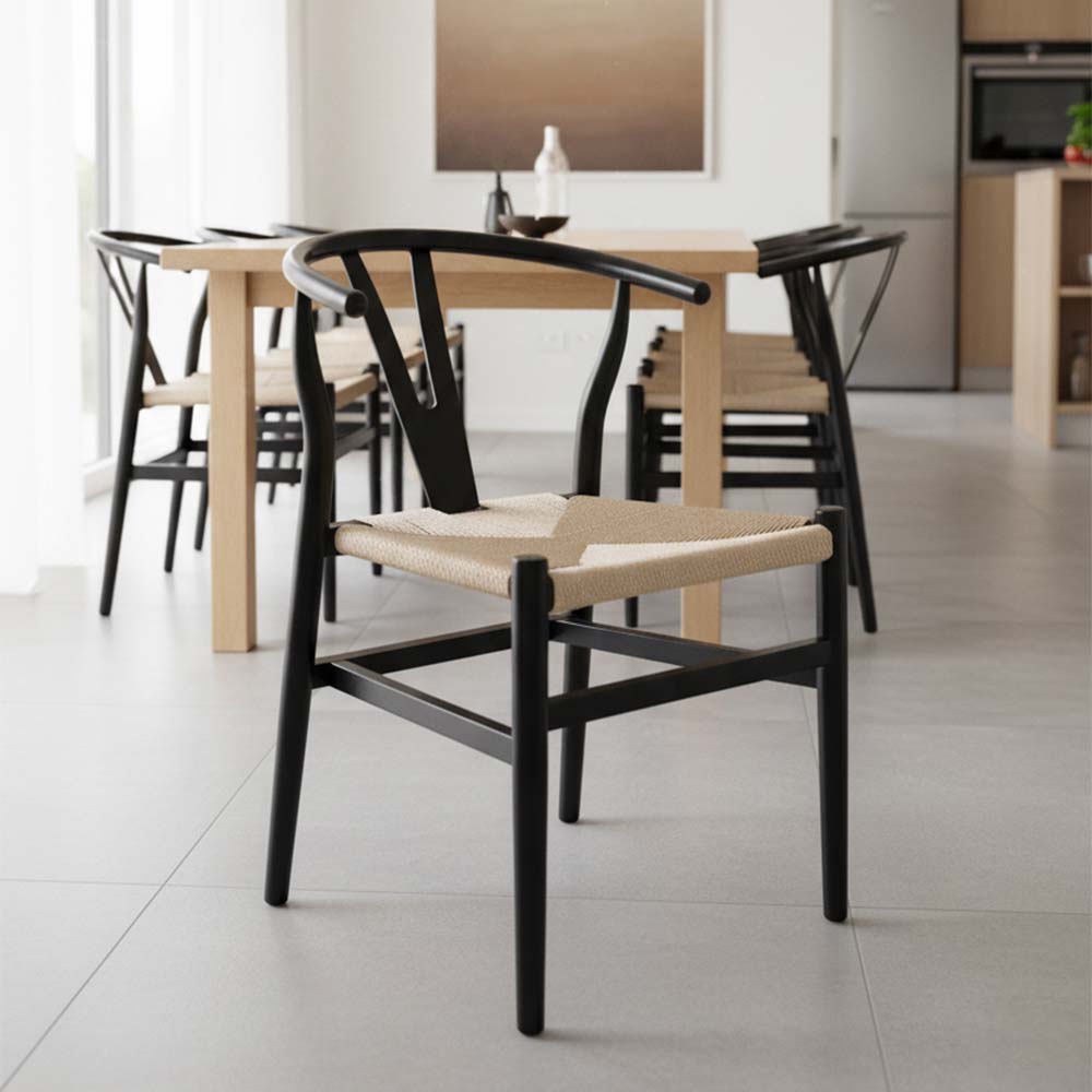 Chivari Black Wood Wishbone Chair with Natural Rope Seat CWHWBN-ZG-T