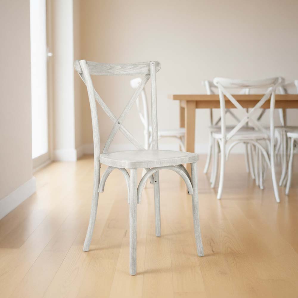 Chivari White Distressed ToughWood Crossback Chair CXWWD-AX-T