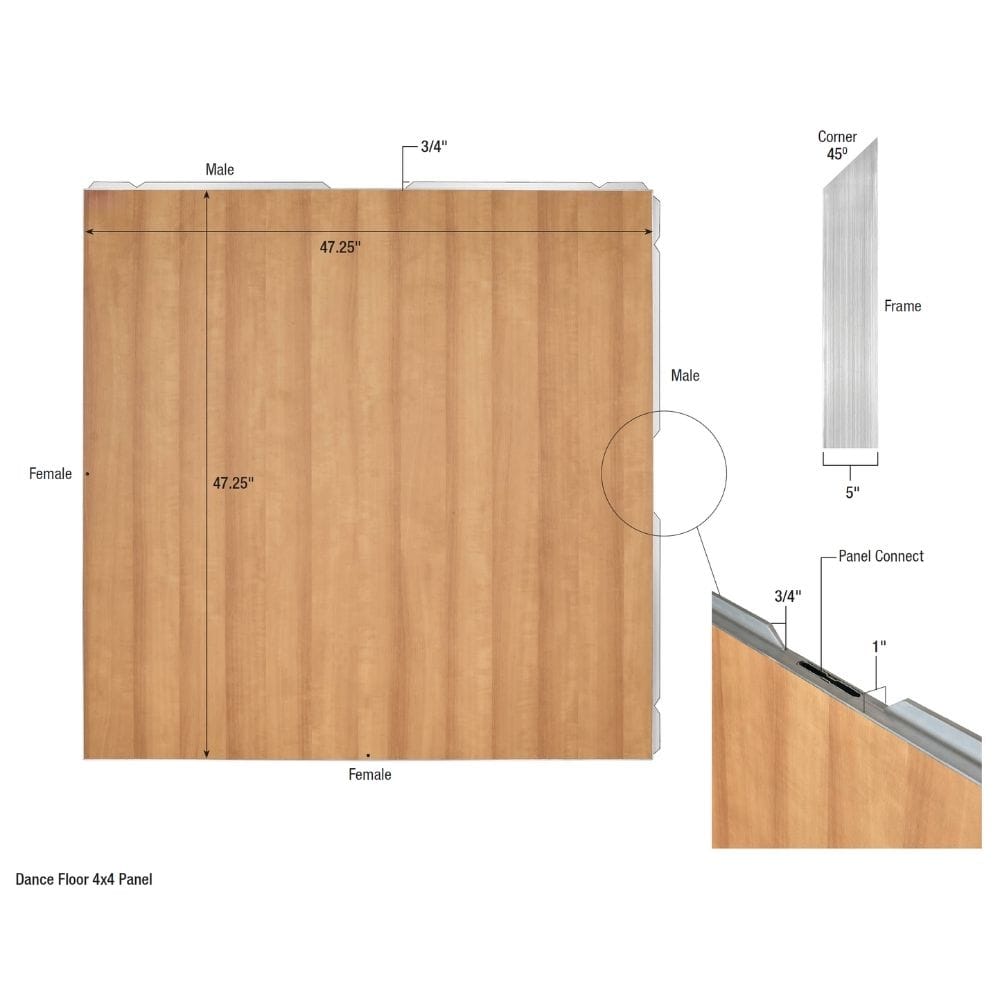 Chivari 16' x 16' Fruitwood Portable Dance Floor with Silver Edge Trim DF-16X16-FRTS-KT