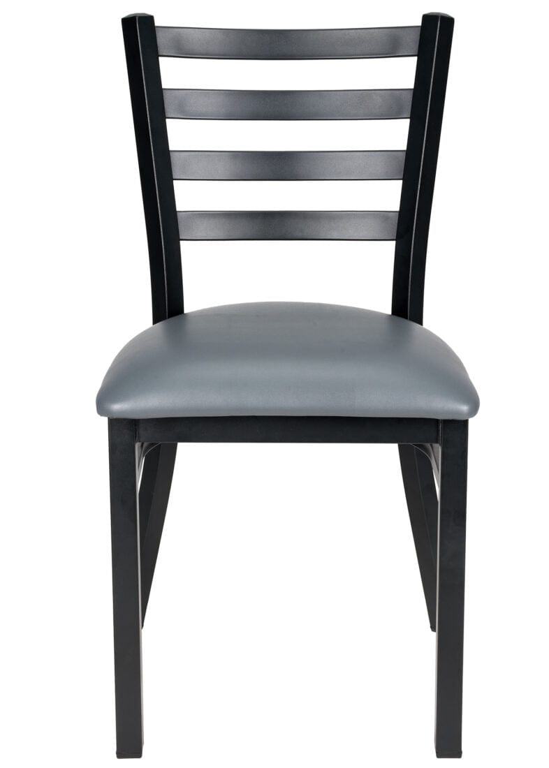 Chivari Ladder Back Restaurant Chair with Black Metal Frame and Dark Gray Vinyl Seat CLMBVDG-ZF-KT