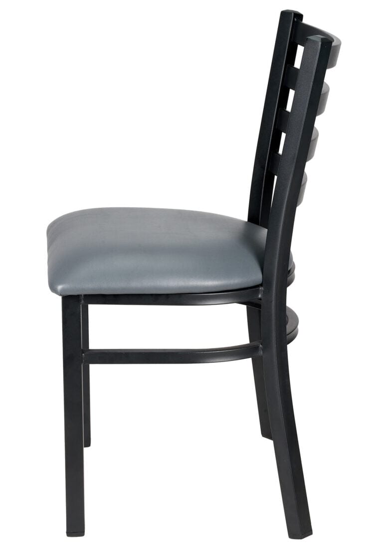 Chivari Ladder Back Restaurant Chair with Black Metal Frame and Dark Gray Vinyl Seat CLMBVDG-ZF-KT