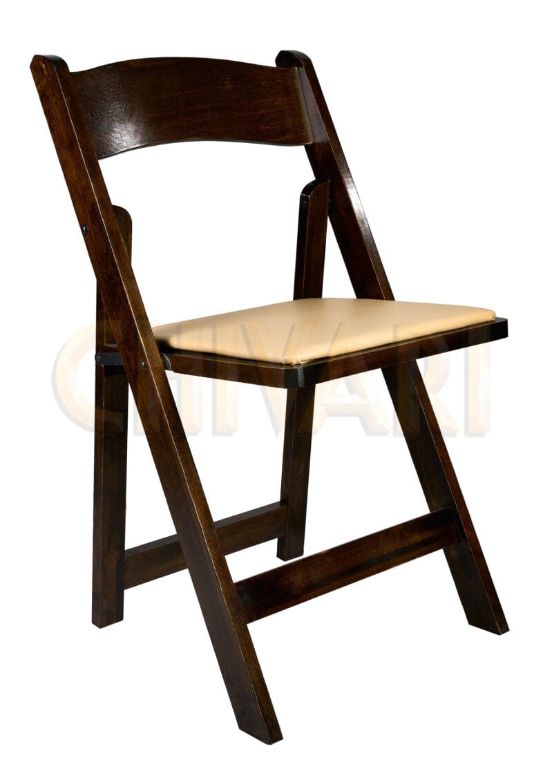 Chivari Fruitwood ToughWood™ Folding Chair with Tan Cushion CFWF-TAN-AX-T