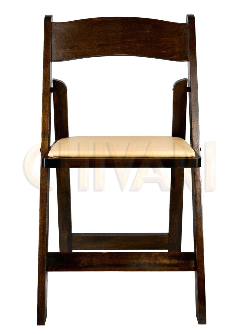 Chivari Fruitwood ToughWood™ Folding Chair with Tan Cushion CFWF-TAN-AX-T