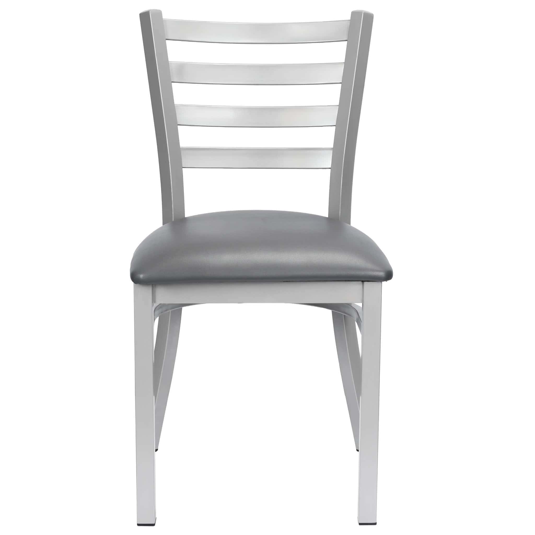 Chivari Ladder Back Restaurant Chair with Silver Frame and Dark Gray Vinyl Seat CLMSVDG-ZF-KT