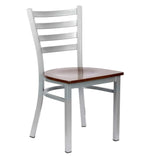 Ladder Back Restaurant Chair with Silver Frame and Dark Wood Seat