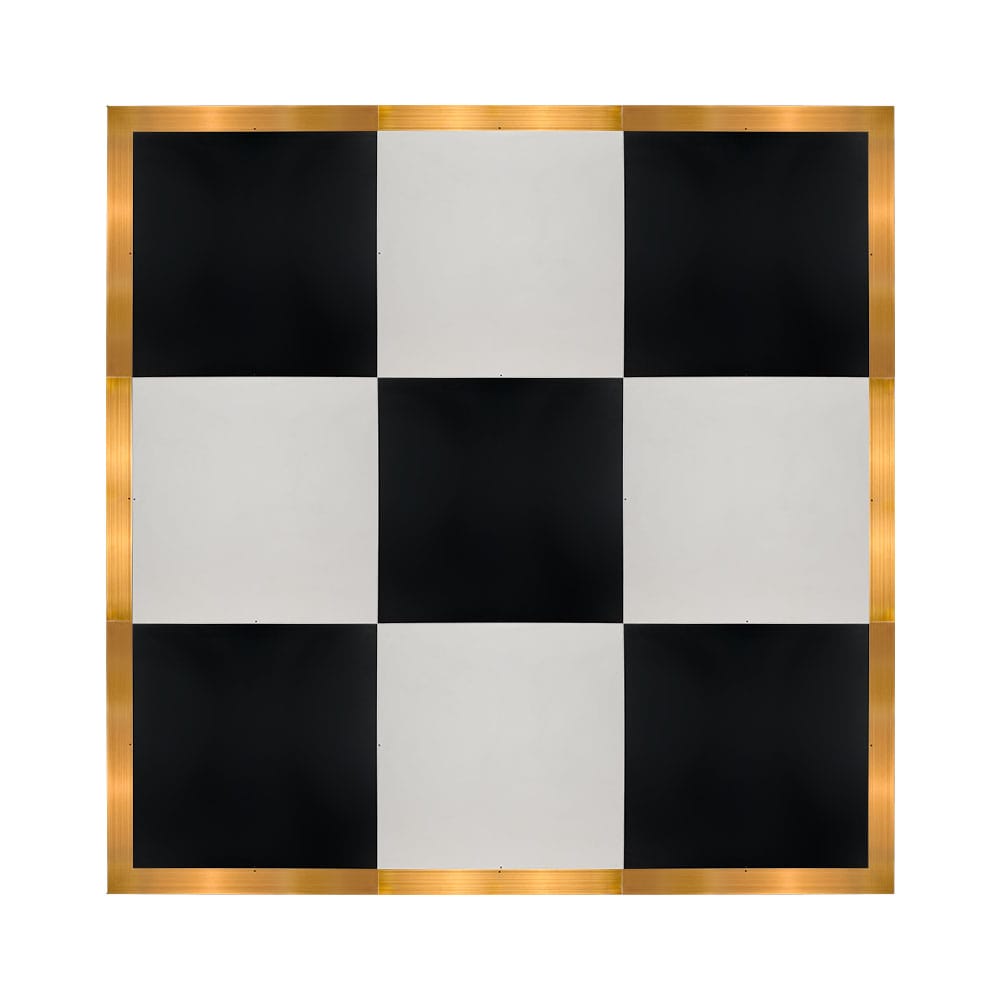 Chivari 12' x 12' Black & White Portable Dance Floor with Gold Edge Trim DF-12X12-BLKWHTG-KT