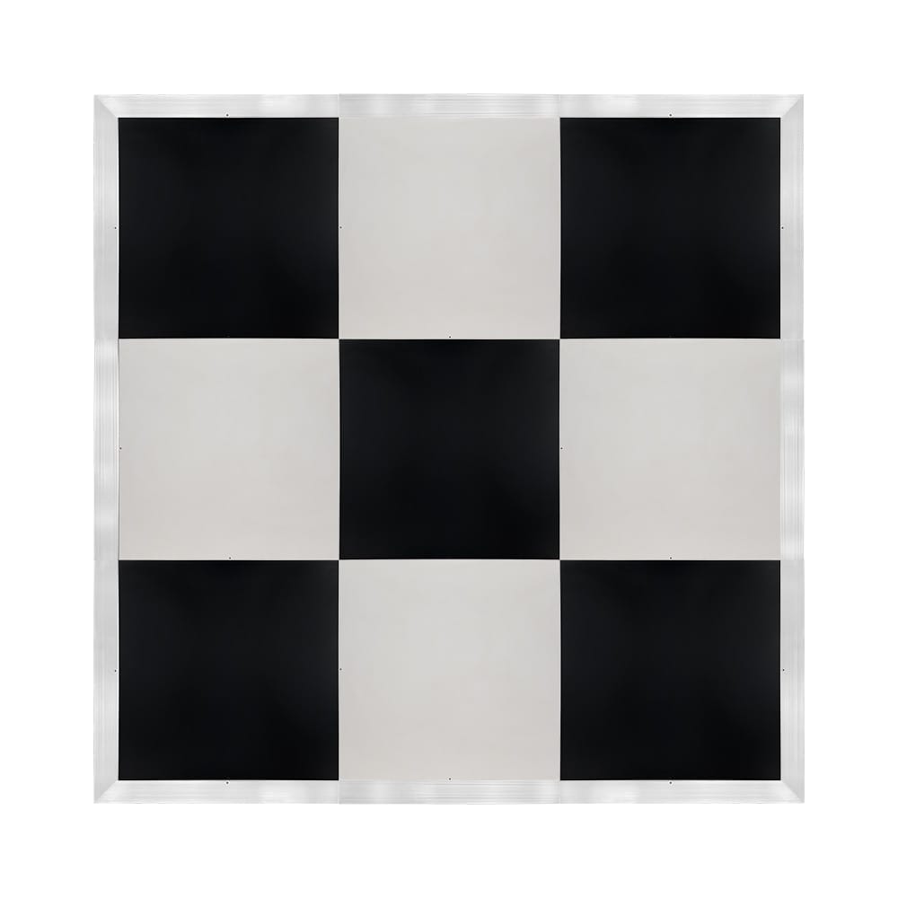 Chivari 12' x 12' Black & White Portable Dance Floor with Silver Edge Trim DF-12X12-BLKWHTS-KT