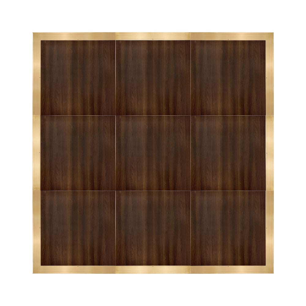 Chivari 12' x 12' Fruitwood Portable Dance Floor with Classic Gold Edge Trim DF-12X12-FRTCG-KT