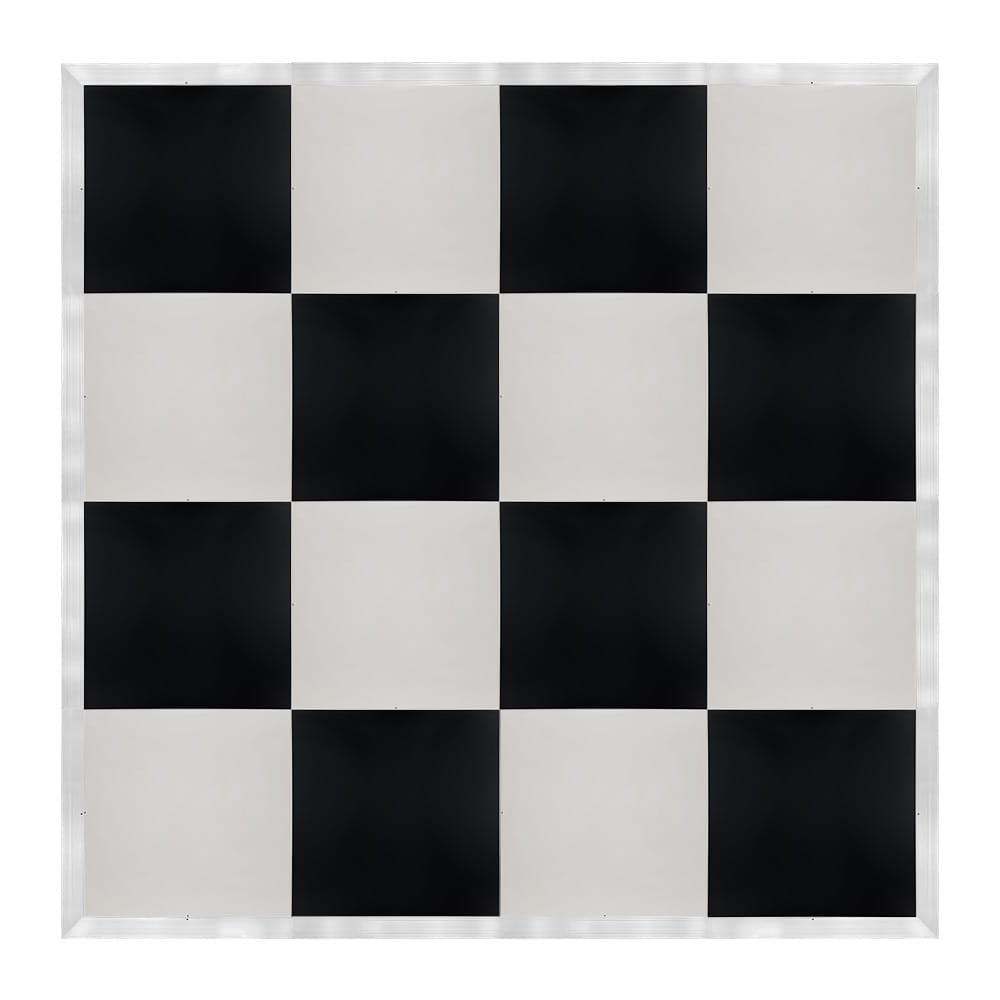 Chivari 16' x 16' Black & White Portable Dance Floor with Silver Edge Trim DF-16X16-BLKWHTS-KT