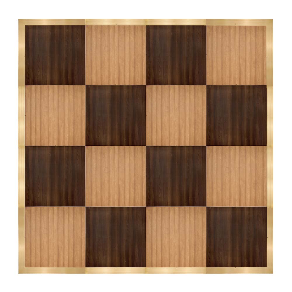 Chivari 16' x 16' Chestnut & Fruitwood Portable Dance Floor with Classic Gold Edge Trim DF-16X16-CHTFRTCG-KT
