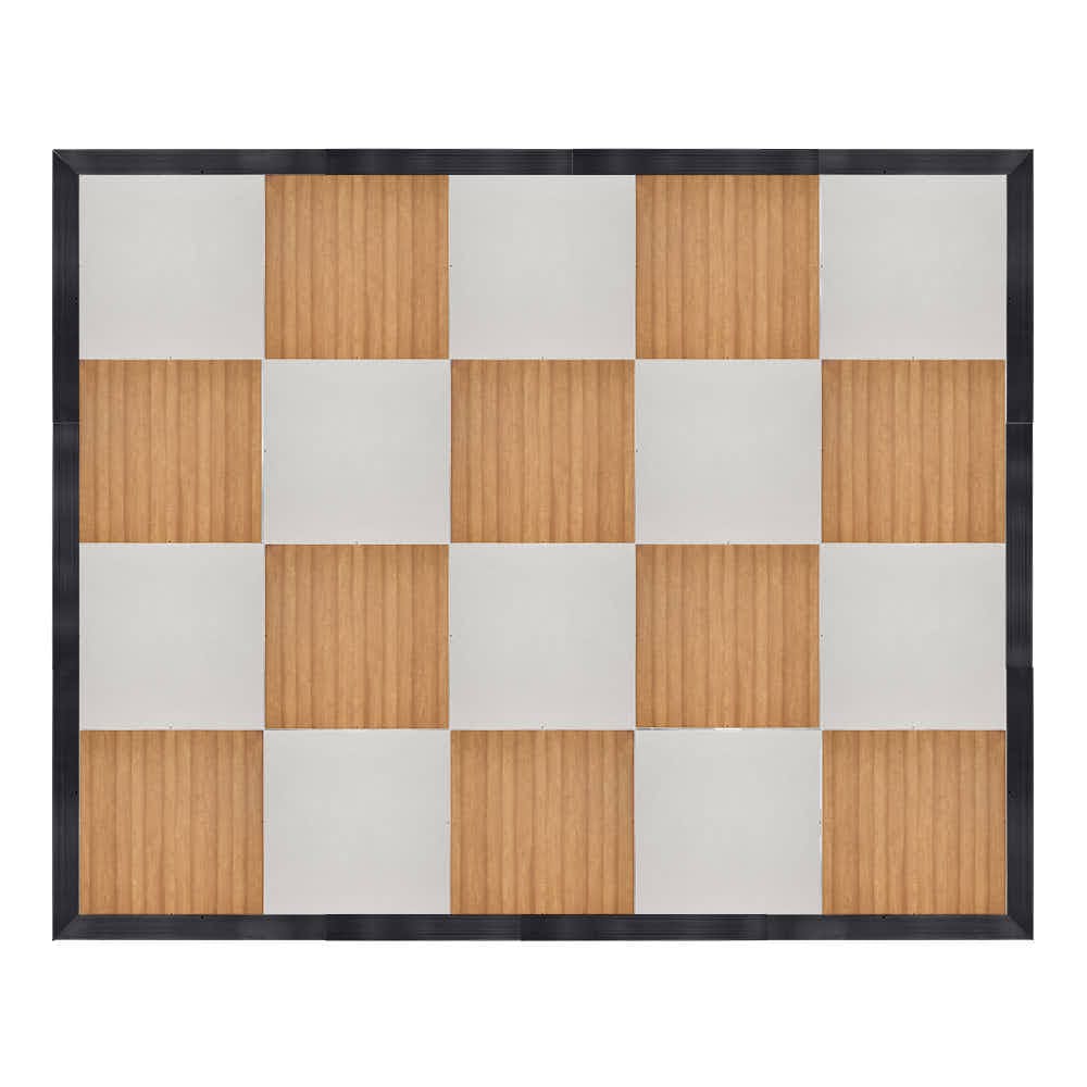 Marquee Dance Floors 16' x 20' Chestnut and White Dance Floor with Black Frame and 2 Camlock Wrenches DF-16X20-CHTWHTB-KT