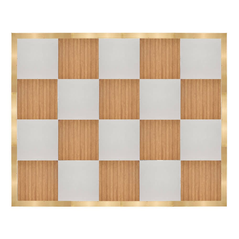 Marquee Dance Floors 16' x 20' Chestnut and White Dance Floor with Classic Gold Frame and 2 Camlock Wrenches DF-16X20-CHTWHTCG-KT