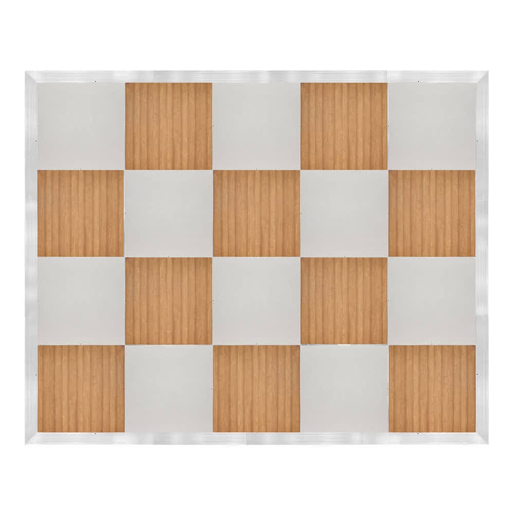 Marquee Dance Floors 16' x 20' Chestnut and White Dance Floor with Silver Frame and 2 Camlock Wrenches DF-16X20-CHTWHTS-KT