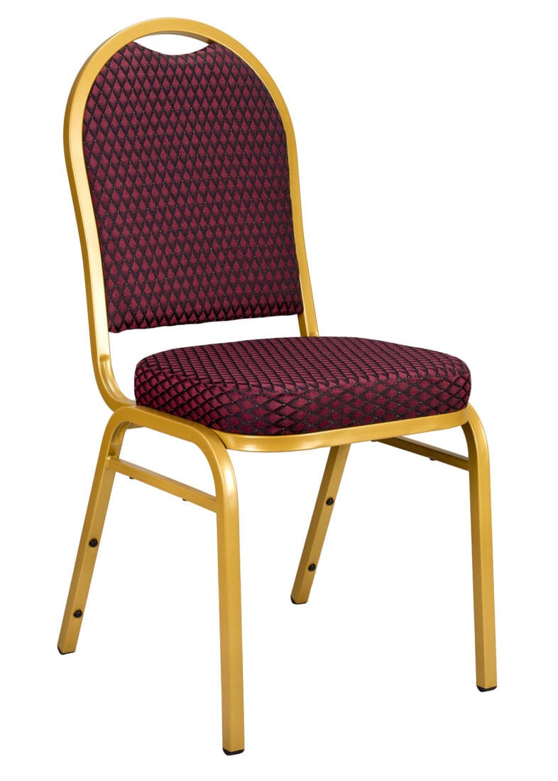 Chivari Burgundy Patterned Fabric Gold Steel Frame Dome Back Banquet Chair CQDFBU-ZF-T
