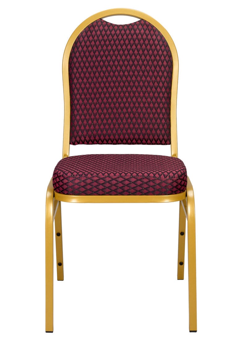 Chivari Burgundy Patterned Fabric Gold Steel Frame Dome Back Banquet Chair CQDFBU-ZF-T