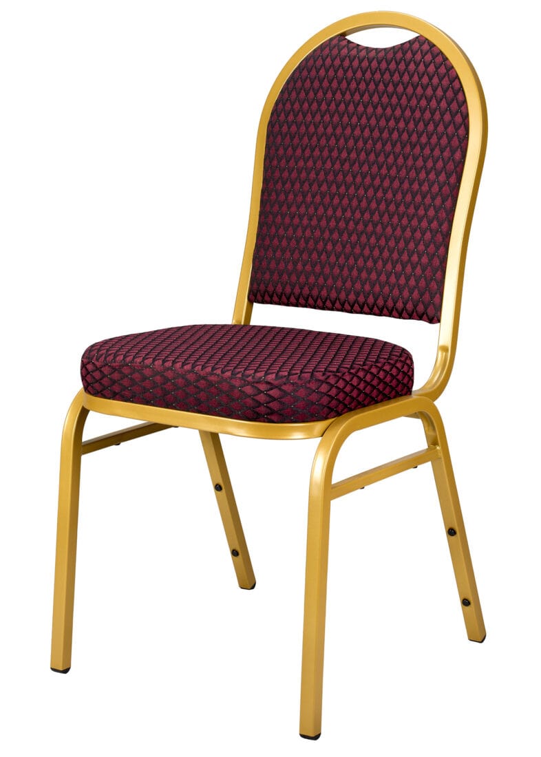 Chivari Burgundy Patterned Fabric Gold Steel Frame Dome Back Banquet Chair CQDFBU-ZF-T