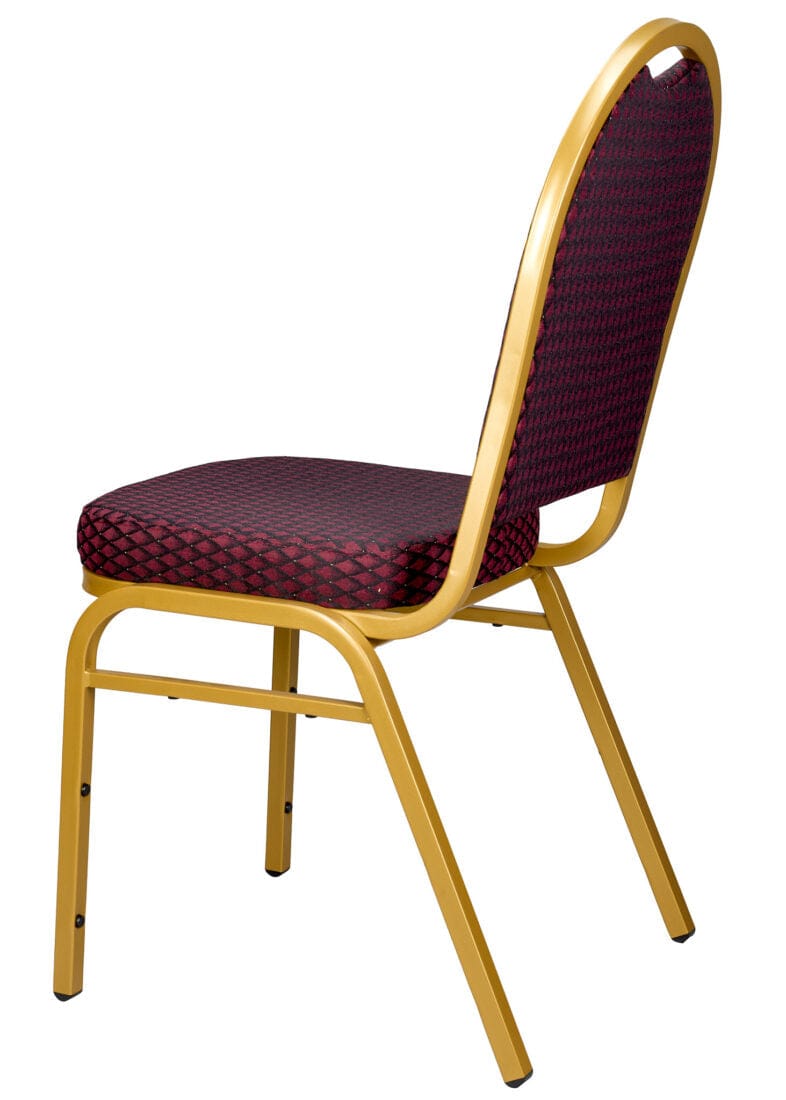 Chivari Burgundy Patterned Fabric Gold Steel Frame Dome Back Banquet Chair CQDFBU-ZF-T
