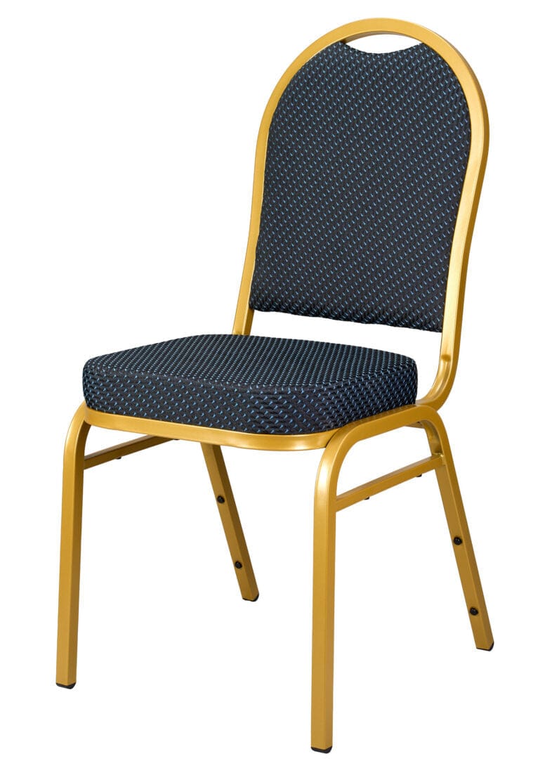 Chivari Navy Blue Patterned Fabric Gold Steel Frame Dome Back Banquet Chair CQDFBLU-ZF-T