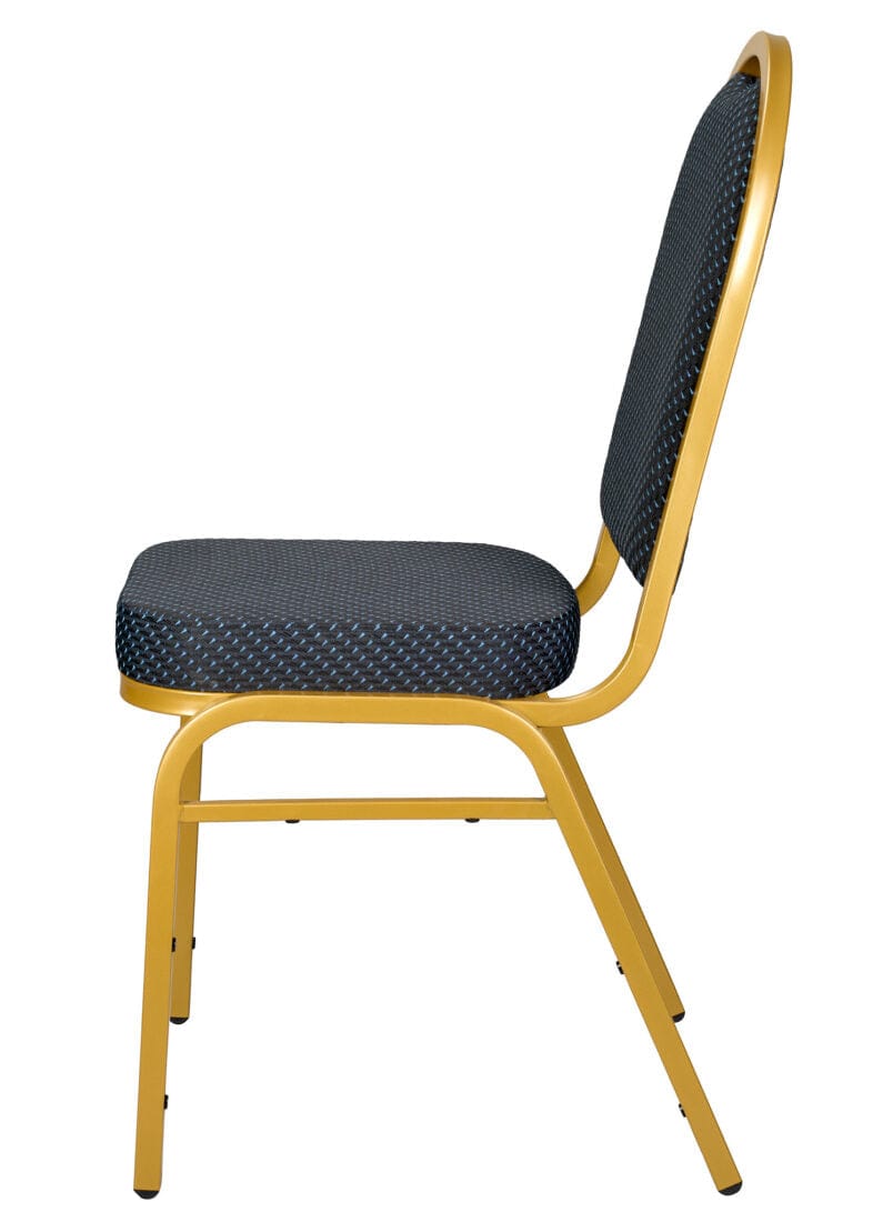 Chivari Navy Blue Patterned Fabric Gold Steel Frame Dome Back Banquet Chair CQDFBLU-ZF-T