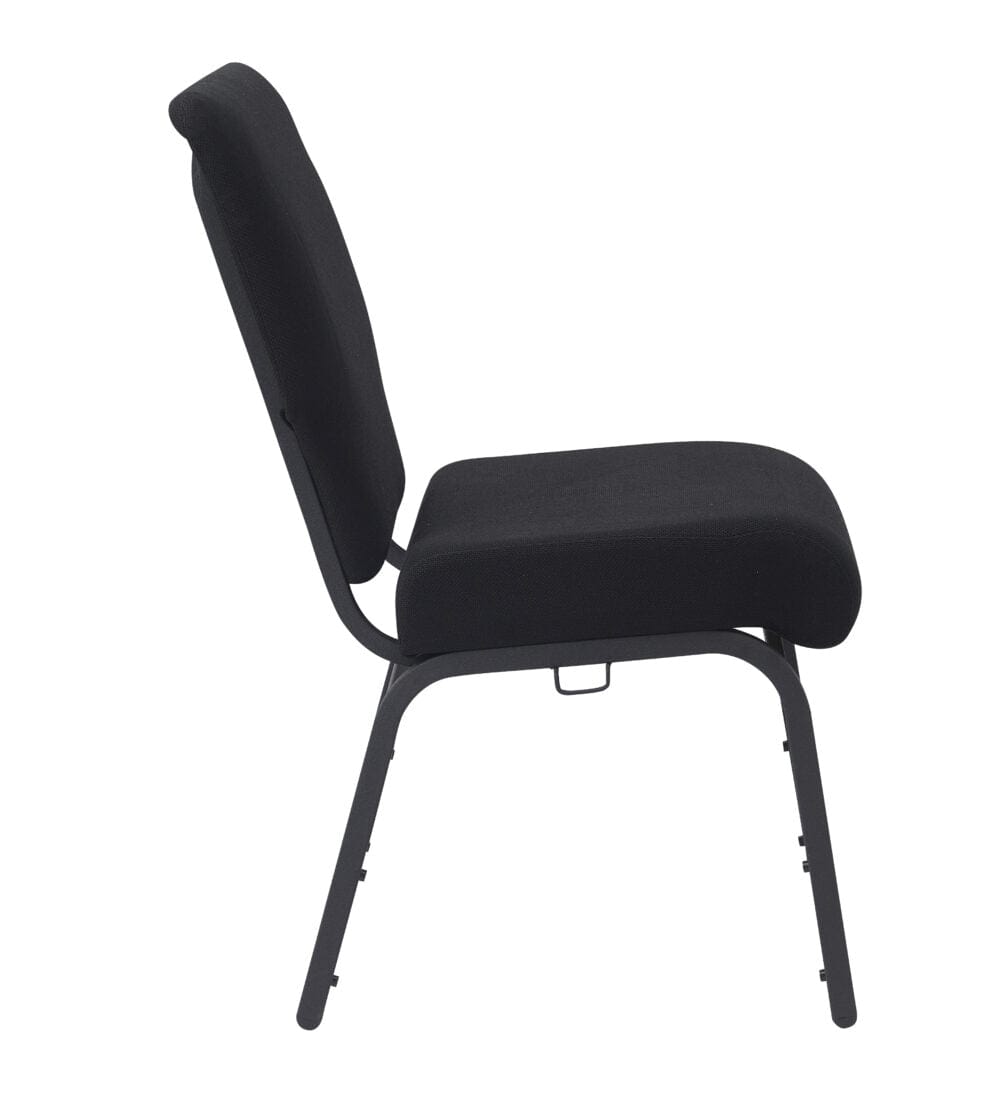 Chivari Black Fabric Church Chair with Full Back 20.5" Wide Black Steel Frame CH20FBB-ZF-T