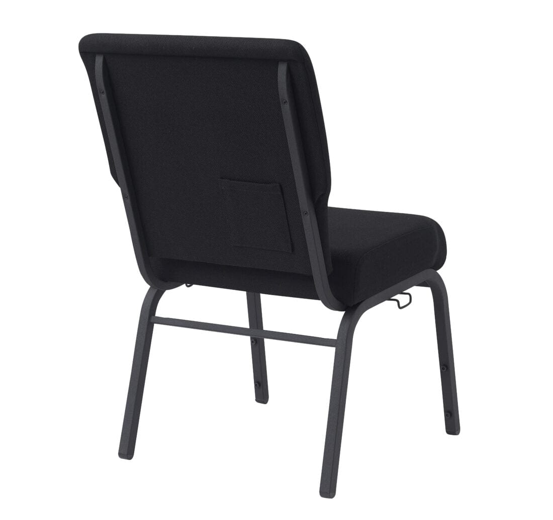 Chivari Black Fabric Church Chair with Full Back 20.5" Wide Black Steel Frame CH20FBB-ZF-T