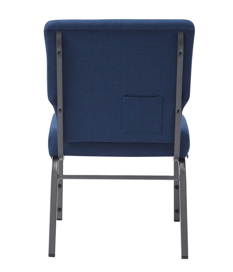 Chivari Indigo Fabric Church Chair with Full Back 20.5" Wide Silver Vein Steel Frame CH20FISV-ZF-T