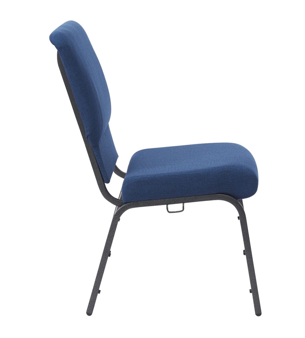 Chivari Indigo Fabric Church Chair with Cut-Away Back 18.5" Wide Silver Vein Steel Frame CH18INSV-ZF-T