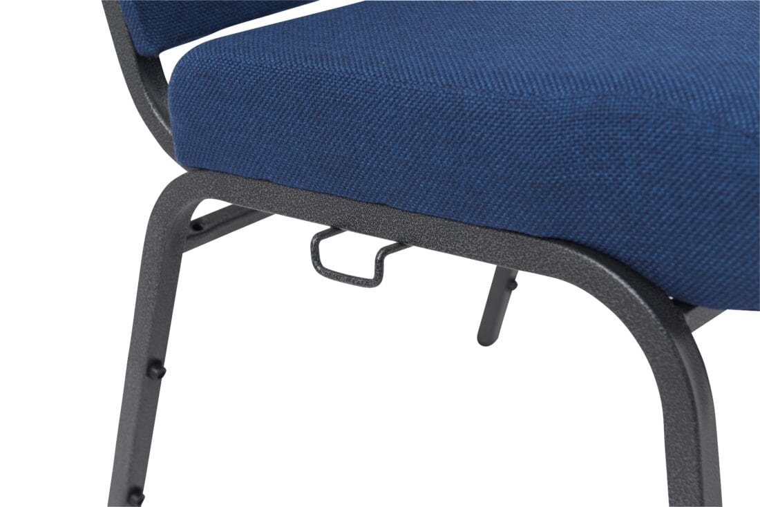 Chivari Indigo Fabric Church Chair with Cut-Away Back 18.5" Wide Silver Vein Steel Frame CH18INSV-ZF-T