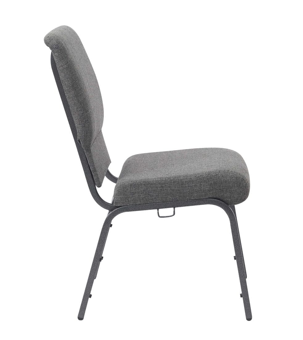 Chivari Gray Fabric Church Chair with Cut-Away Back 18.5" Wide Silver Vein Steel Frame CH18GRSV-ZF-T