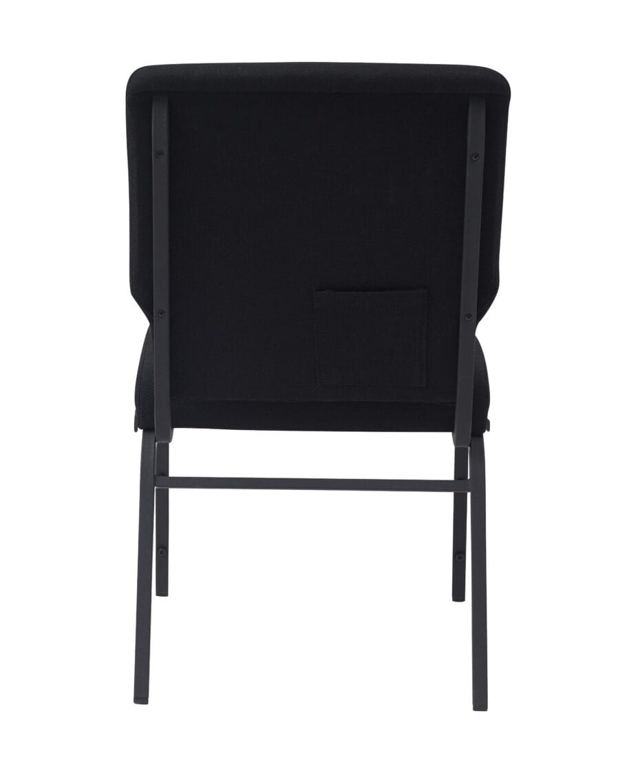 Chivari Black Fabric Church Chair with Cut-Away Back 18.5" Wide Black Steel Frame CH18BB-ZF-T