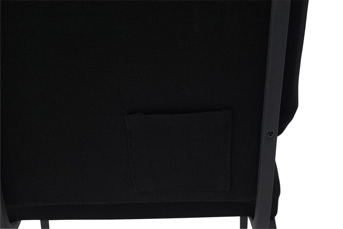 Chivari Black Fabric Church Chair with Cut-Away Back 18.5" Wide Black Steel Frame CH18BB-ZF-T