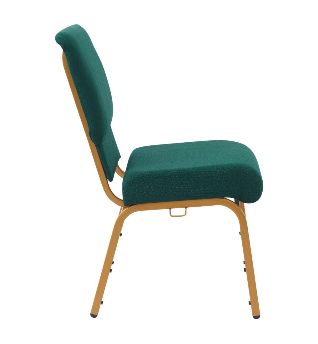 Chivari Green Fabric Church Chair with Cut-Away Back 20.5" Wide Gold Steel Frame CH20GNG-ZF-T