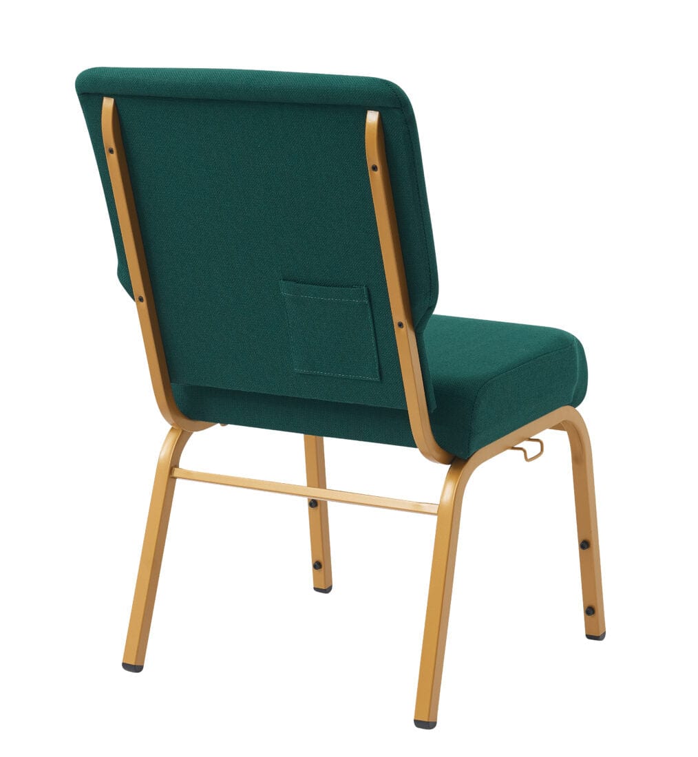 Chivari Green Fabric Church Chair with Cut-Away Back 20.5" Wide Gold Steel Frame CH20GNG-ZF-T