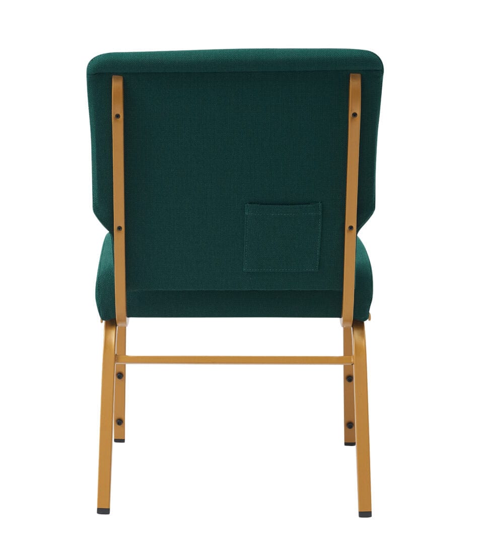 Chivari Green Fabric Church Chair with Cut-Away Back 20.5" Wide Gold Steel Frame CH20GNG-ZF-T