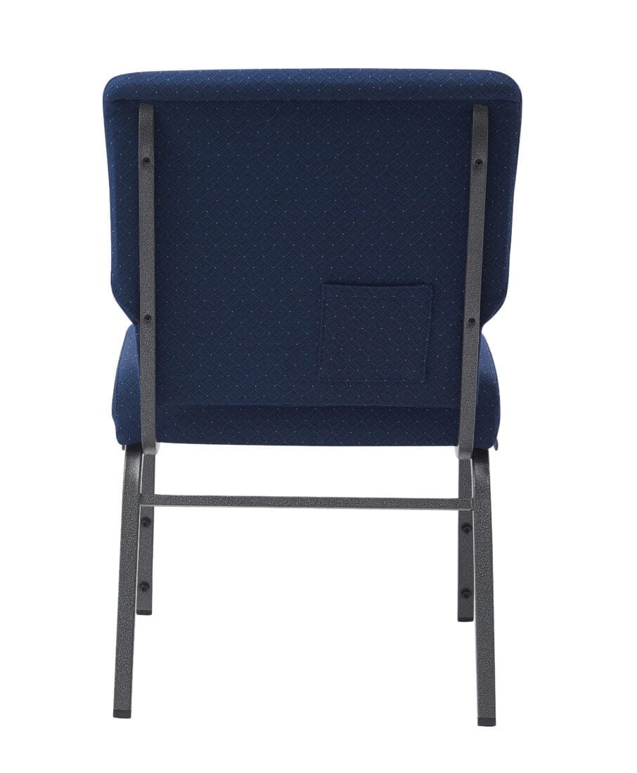 Chivari Cobalt Blue Church Chair with White Dot Fabric Cut-Away Back 20.5" Wide Silver Vein Steel Frame CH20BLSV-ZF-T