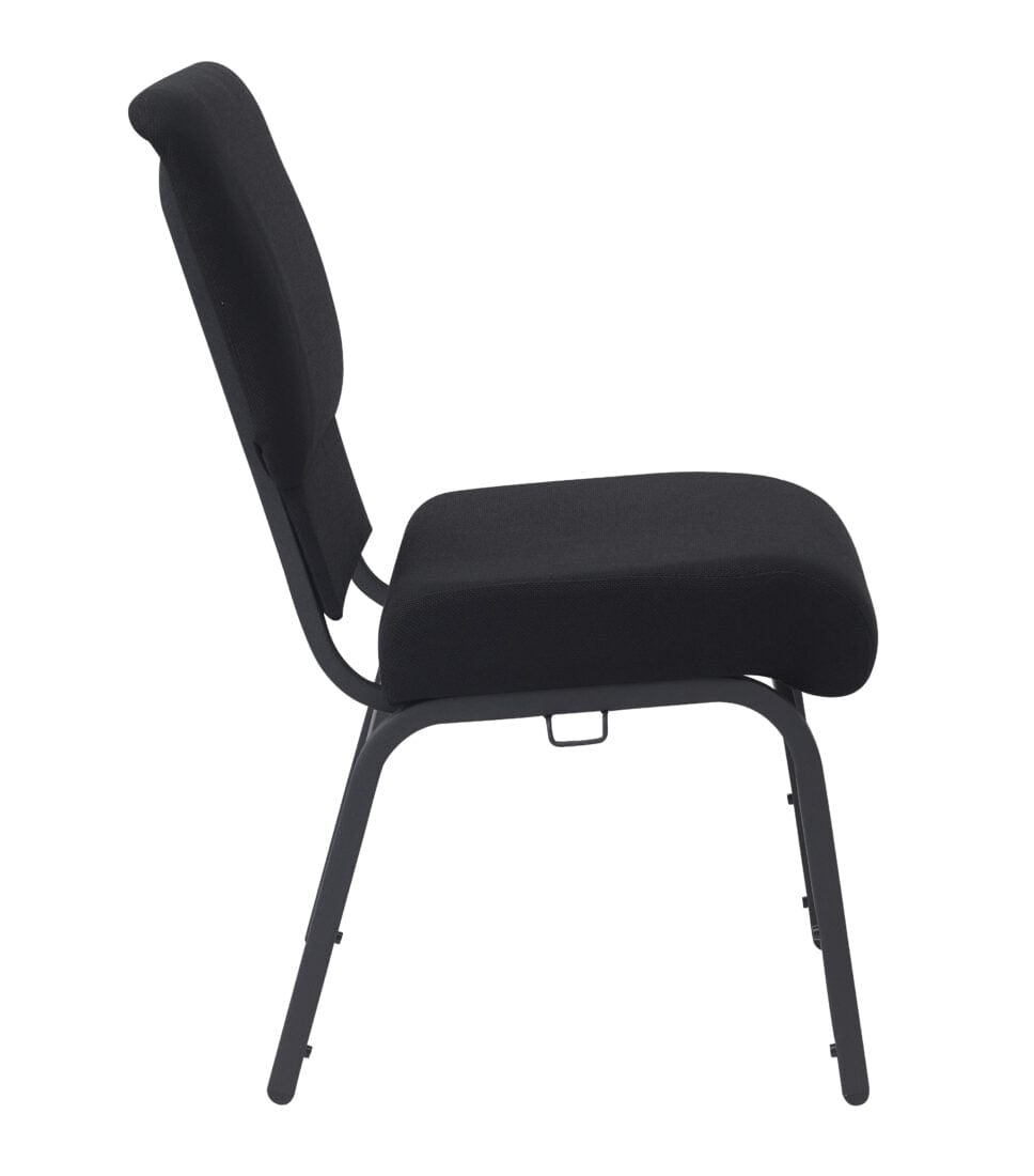 Chivari Black Fabric Church Chair with Cut-Away Back 20.5" Wide Black Steel Frame CH20BB-ZF-T