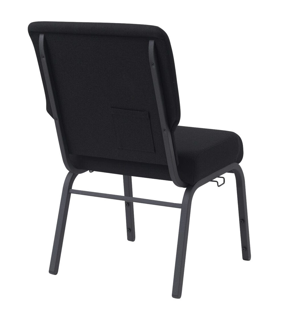Chivari Black Fabric Church Chair with Cut-Away Back 20.5" Wide Black Steel Frame CH20BB-ZF-T