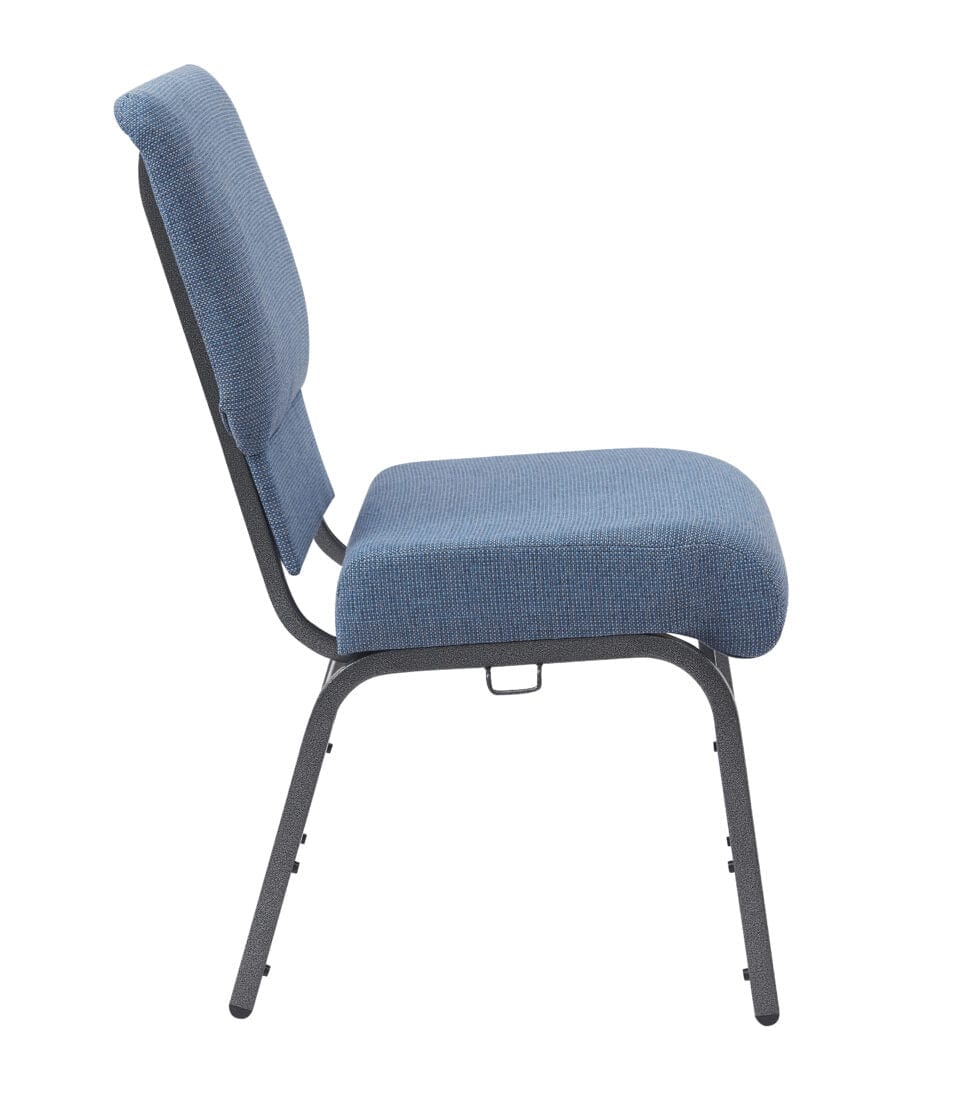 Chivari Light Blue Fabric Church Chair with Cut-Away Back 20.5" Wide Silver Vein Steel Frame CH20LBLSV-ZF-T