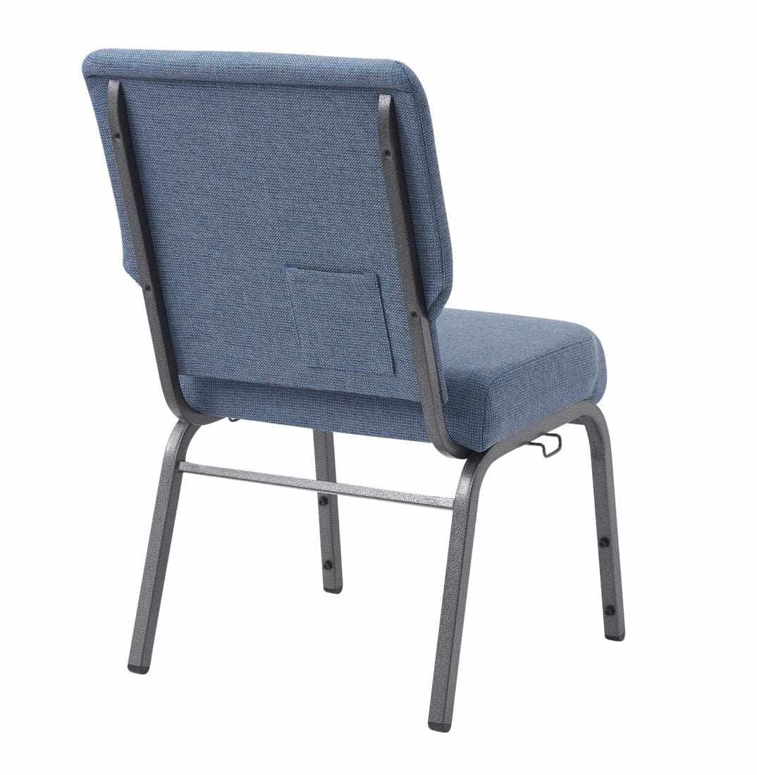 Chivari Light Blue Fabric Church Chair with Cut-Away Back 20.5" Wide Silver Vein Steel Frame CH20LBLSV-ZF-T