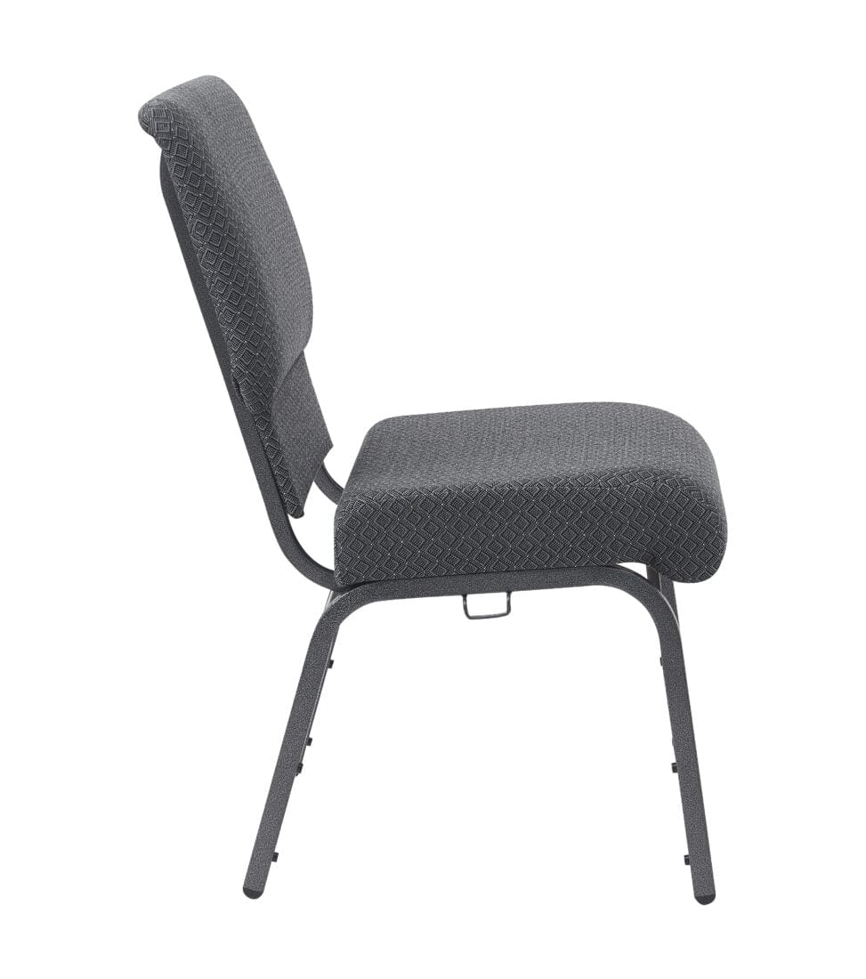 Chivari Dark Gray Fabric Church Chair with Cut-Away Back 20.5" Wide Silver Vein Steel Frame CH20DGRSV-ZF-T